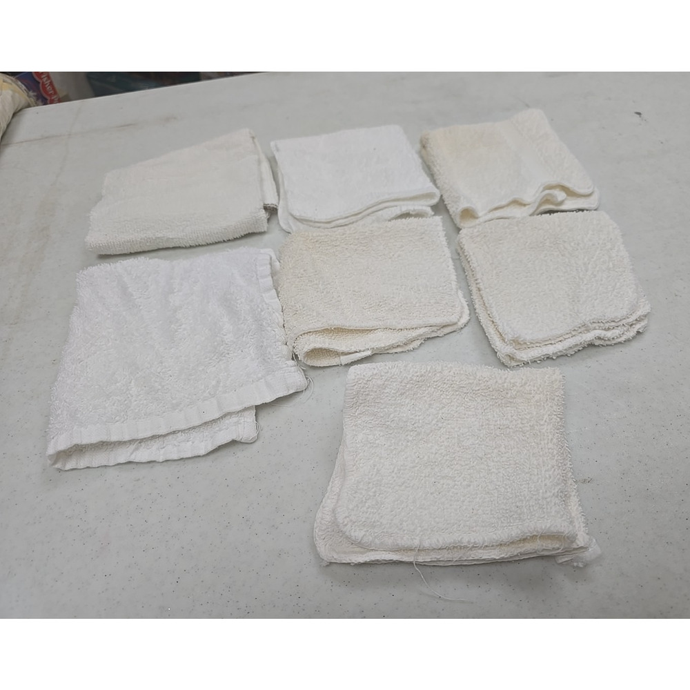 Lot of 7 Vintage White‎ Cotton Absorbent Soft Thin Face Hand Towel Washcloth